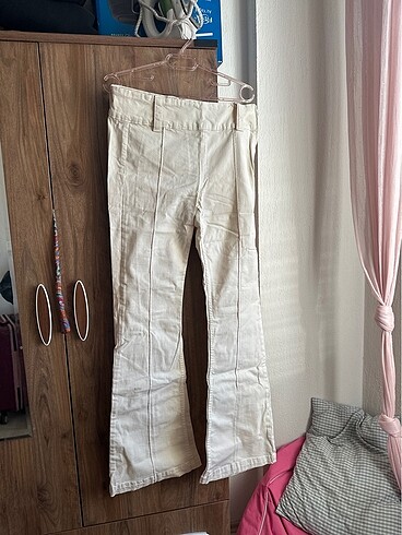 Krem rengi ispanyol paça likralı pantalon