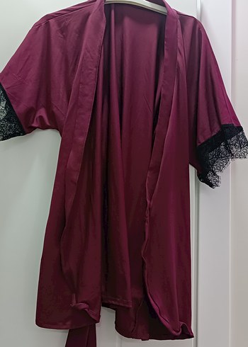 Bordo Kadın Uzun Kollu Rahat Kimono
