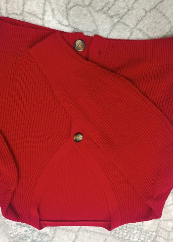 Koyu Kırmızı Düğmeli Kadın Hırka - Görsel 2