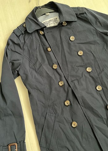 Zara Düğmeli Midi Lacivert Kadın Trençkot - Görsel 2