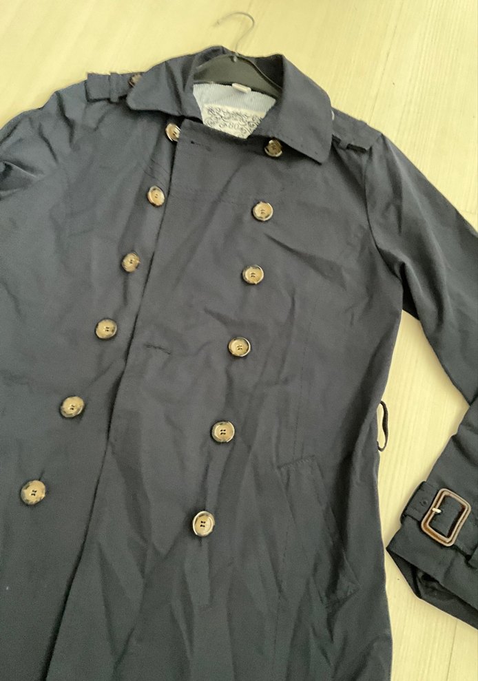 Zara Düğmeli Midi Lacivert Kadın Trençkot - Görsel 3