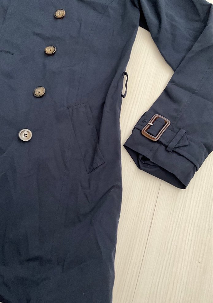 Zara Düğmeli Midi Lacivert Kadın Trençkot - Görsel 4