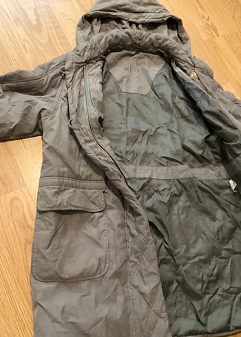 Koyu yeşil Kapüşonlu Uzun Kadın mont - Görsel 5