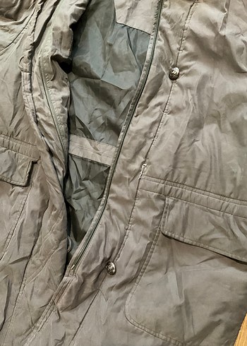 Koyu yeşil Kapüşonlu Uzun Kadın mont - Görsel 7