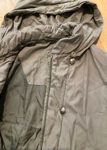 Koyu yeşil Kapüşonlu Uzun Kadın mont - Görsel 3