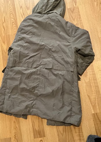 Koyu yeşil Kapüşonlu Uzun Kadın mont - Görsel 9