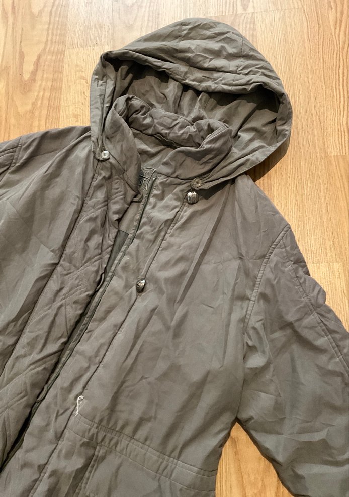 Koyu yeşil Kapüşonlu Uzun Kadın mont - Görsel 2