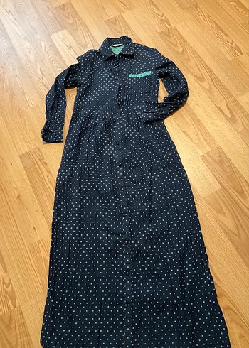 Düğmeli Uzun Kollu Mavi Baskılı Kadın Gömlek elbise - Görsel 2