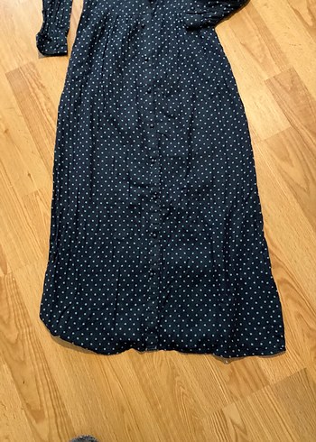 Düğmeli Uzun Kollu Mavi Baskılı Kadın Gömlek elbise - Görsel 3