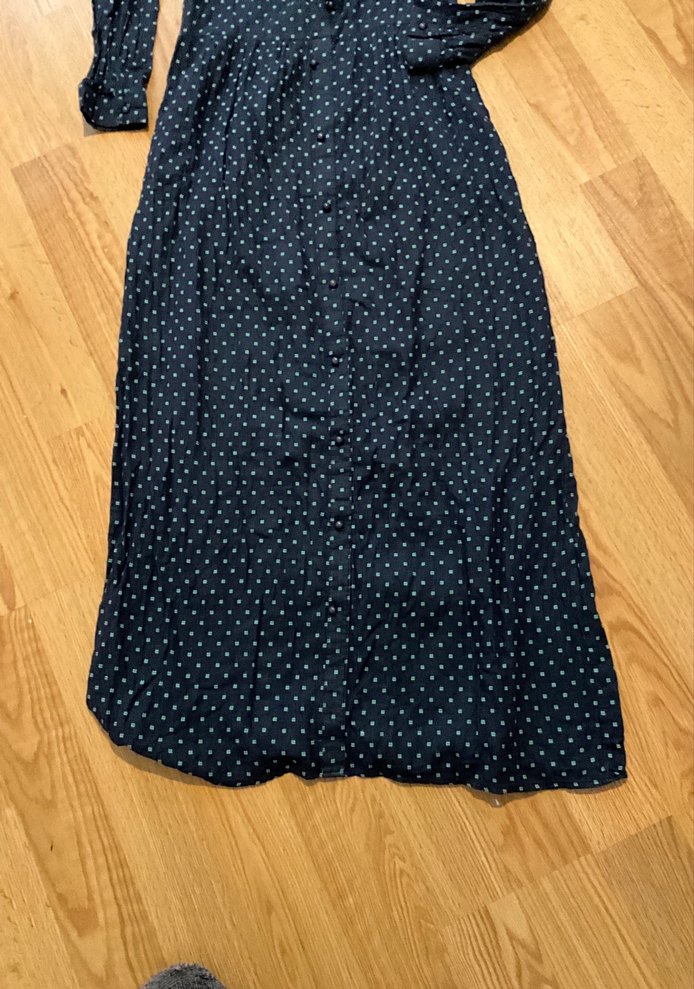 Düğmeli Uzun Kollu Mavi Baskılı Kadın Gömlek elbise - Görsel 3