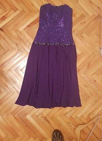 Mor üstü pullu/askılı düğün nişan elbise - Görsel 3