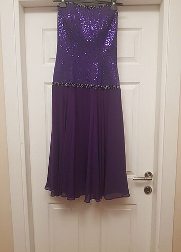 Mor üstü pullu/askılı düğün nişan elbise - Görsel 4