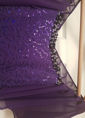 Mor üstü pullu/askılı düğün nişan elbise - Görsel 6