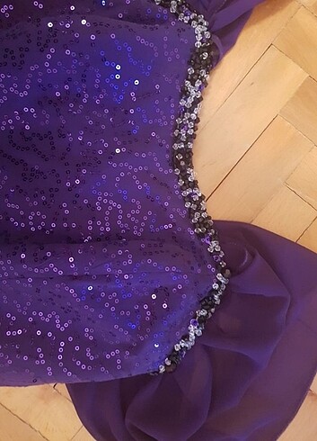 Mor üstü pullu/askılı düğün nişan elbise - Görsel 7