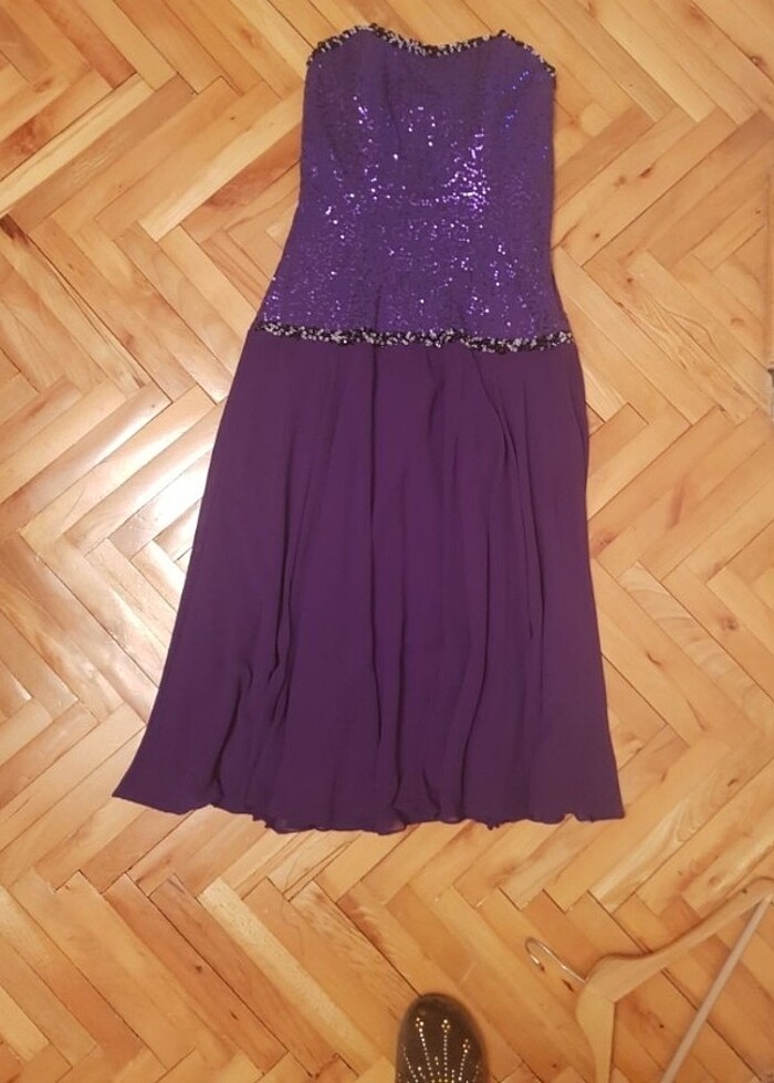 Mor üstü pullu/askılı düğün nişan elbise - Görsel 3