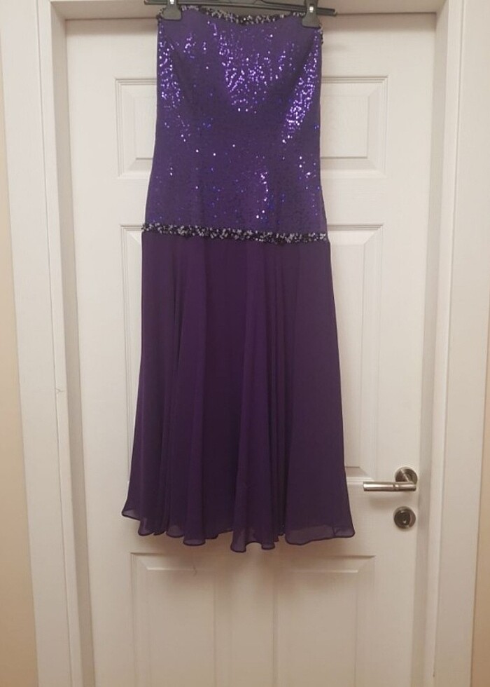 Mor üstü pullu/askılı düğün nişan elbise - Görsel 4