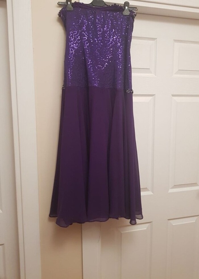 Mor üstü pullu/askılı düğün nişan elbise - Görsel 5