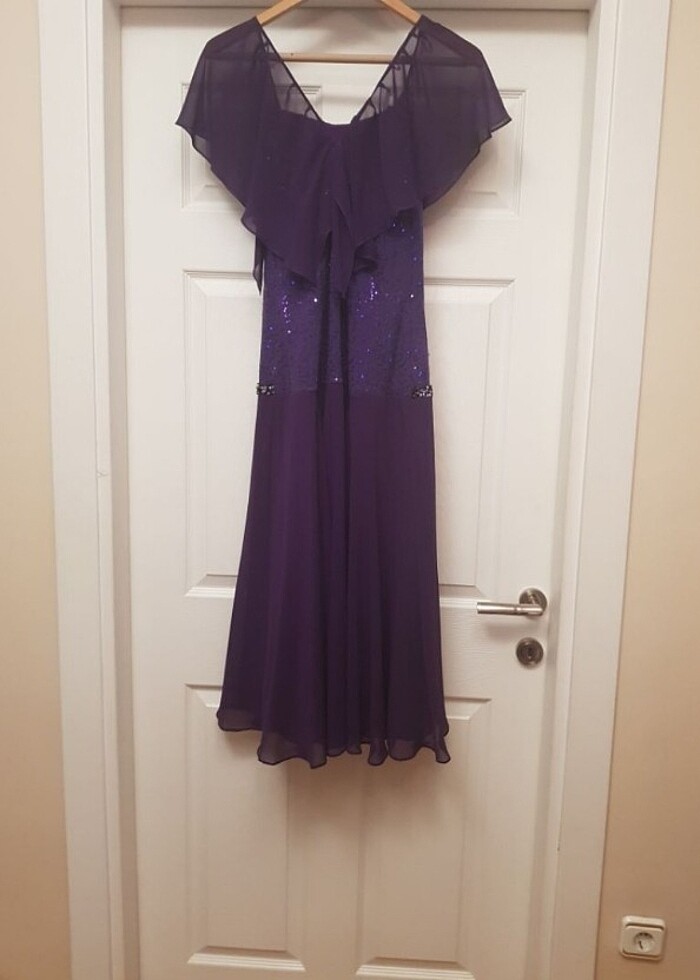 Mor üstü pullu/askılı düğün nişan elbise - Görsel 2