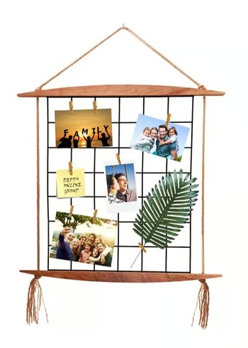 Ahşap Jüt Halatlı Tel Izgara Duvar Panosu | Fotoğraf & Notluk - Görsel 2