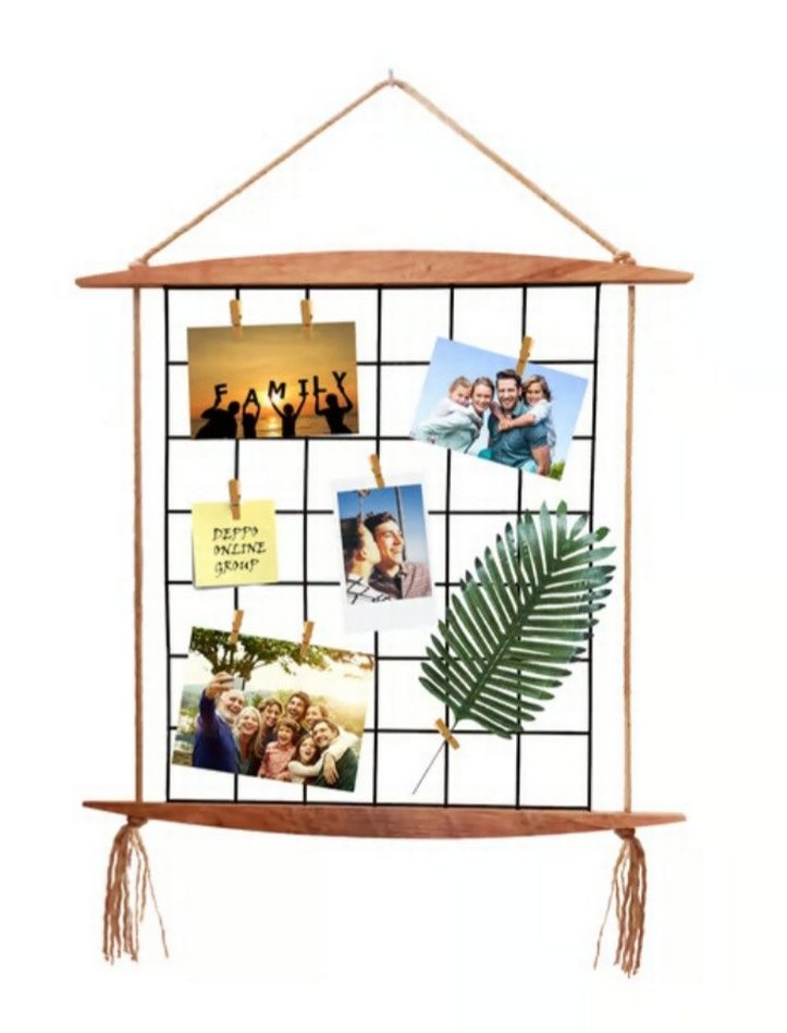 Ahşap Jüt Halatlı Tel Izgara Duvar Panosu | Fotoğraf & Notluk - Görsel 2