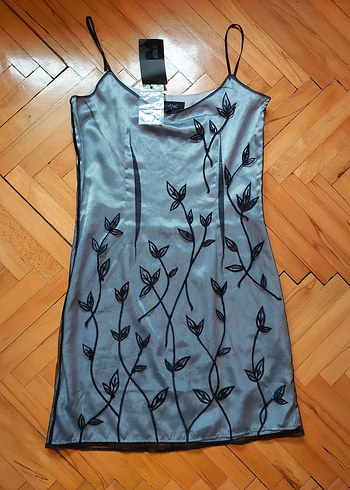 Zarif, Gri Nakışlı Askılı Midi Abiye Elbise - Görsel 4