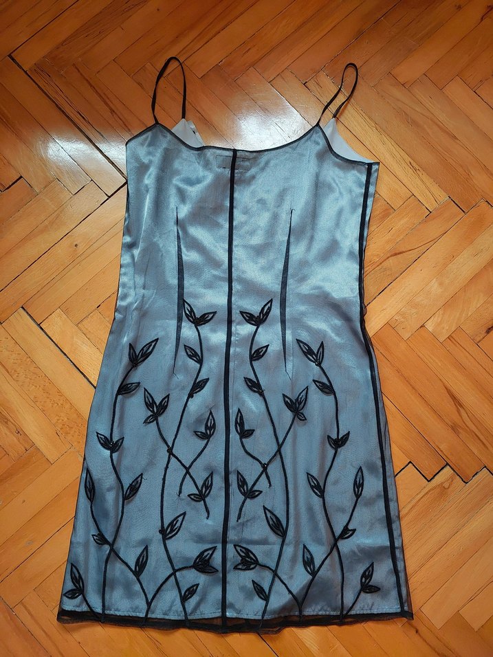 Zarif, Gri Nakışlı Askılı Midi Abiye Elbise - Görsel 5