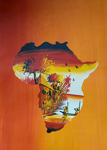 Afrika temalı elboyama 37X67 çerçevesiz - Görsel 2