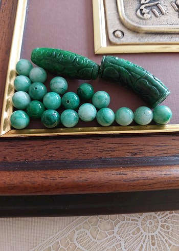 Hakiki Yeşim taşı 8mm boncuk+2uç - Görsel 2