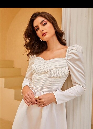 Shein beyaz midi boy elbise  - Görsel 5