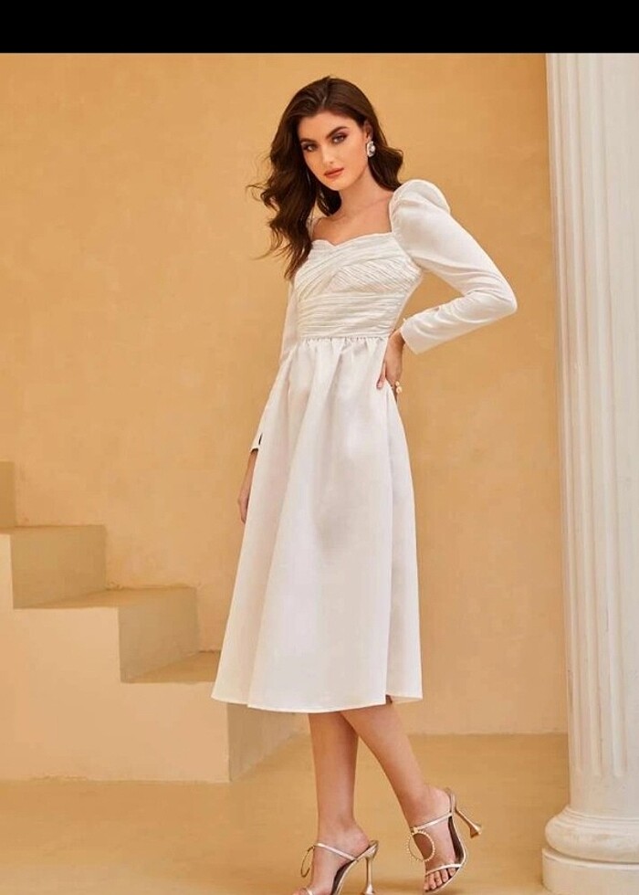 Shein beyaz midi boy elbise  - Görsel 2