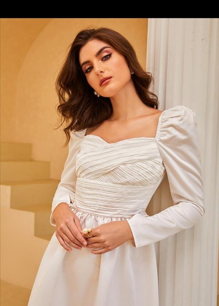 Shein beyaz midi boy elbise  - Görsel 5