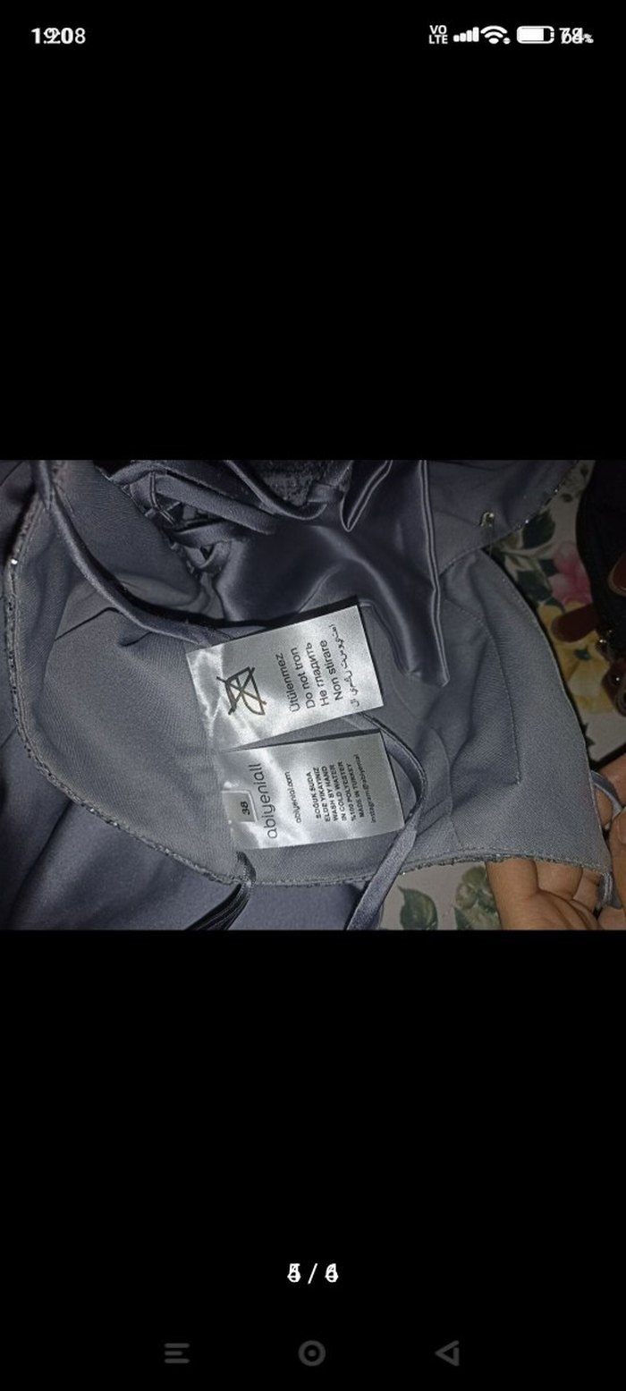 Uzun Gri V Yaka Kadın Abiye nişan söz Elbisesi - Görsel 4