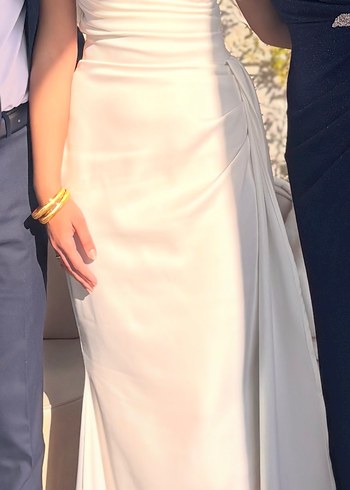 Beyaz Drapeli Straplez Uzun Gelinlik, nişan elbisesi, söz elbise - Görsel 2