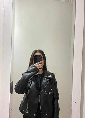 xs Beden siyah Renk Deri ceket 