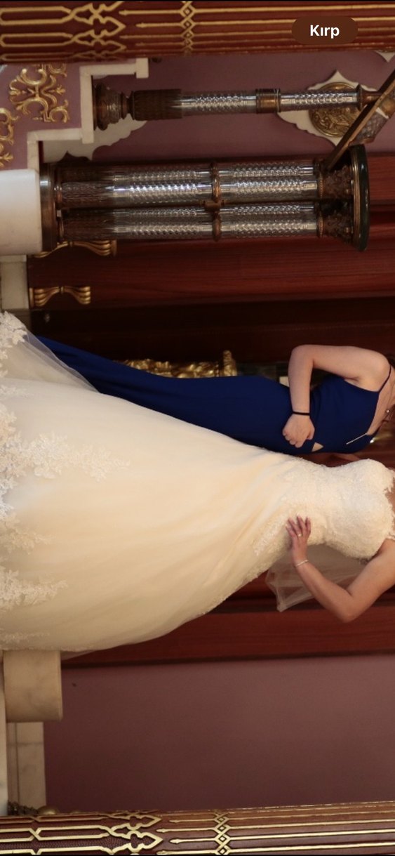 Saks mavisi sırtı ip bağlamalı balık model abiye elbise - Görsel 2