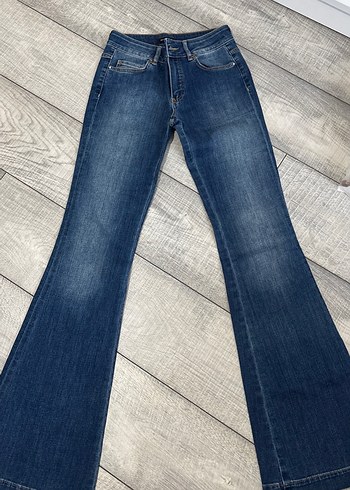 Kadın Mavi Denim İspanyol Paça Pantolon
