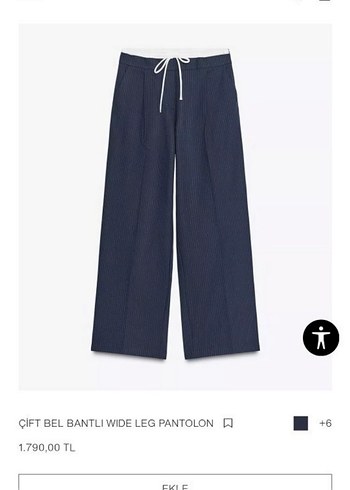 Zara Çift Bel Bantlı Lacivert Wide Leg Pantolon