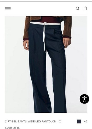 Zara Zara Çift Bel Bantlı Lacivert Wide Leg Pantolon