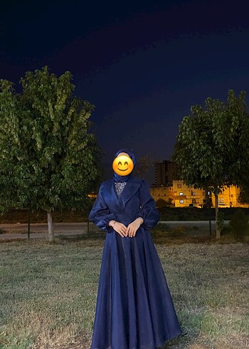 Kadın Lacivert Bağcıklı Uzun Abiye Elbise