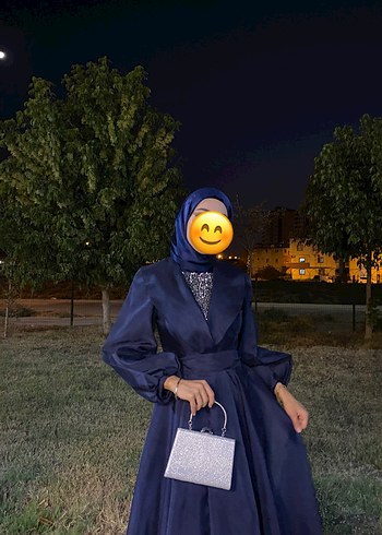 38 Beden mavi Renk Kadın Lacivert Bağcıklı Uzun Abiye Elbise
