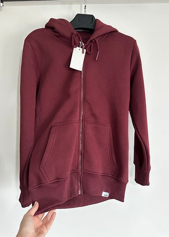 Unısex Bordo Fermuarlı Polar Sweatshirt