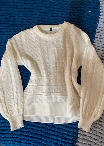 Beyaz Örgü Kadın Kazak - Görsel 2