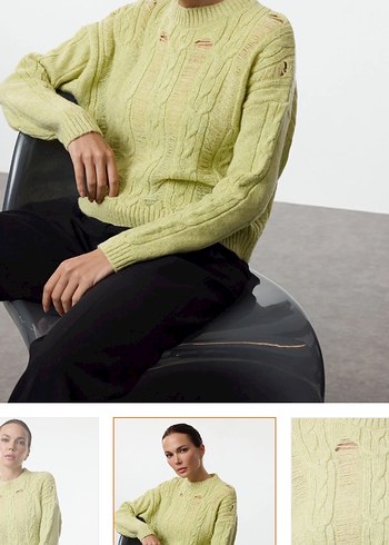 Yeşil Örgü Kadın Triko Kazak - Görsel 5