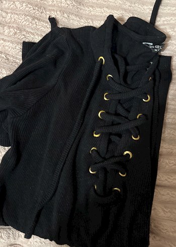 Siyah Goth V Yaka Düğmeli Elbise - Görsel 6