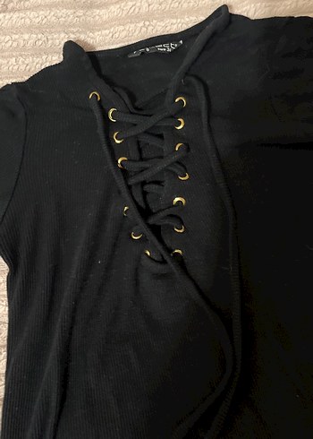 Siyah Goth V Yaka Düğmeli Elbise - Görsel 2