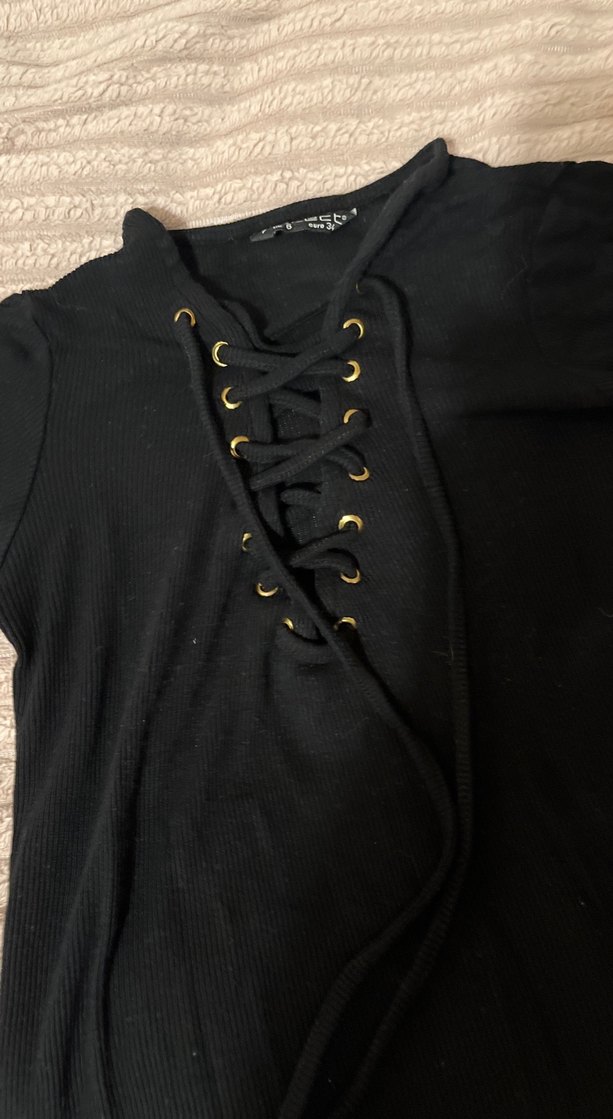 Siyah Goth V Yaka Düğmeli Elbise - Görsel 2