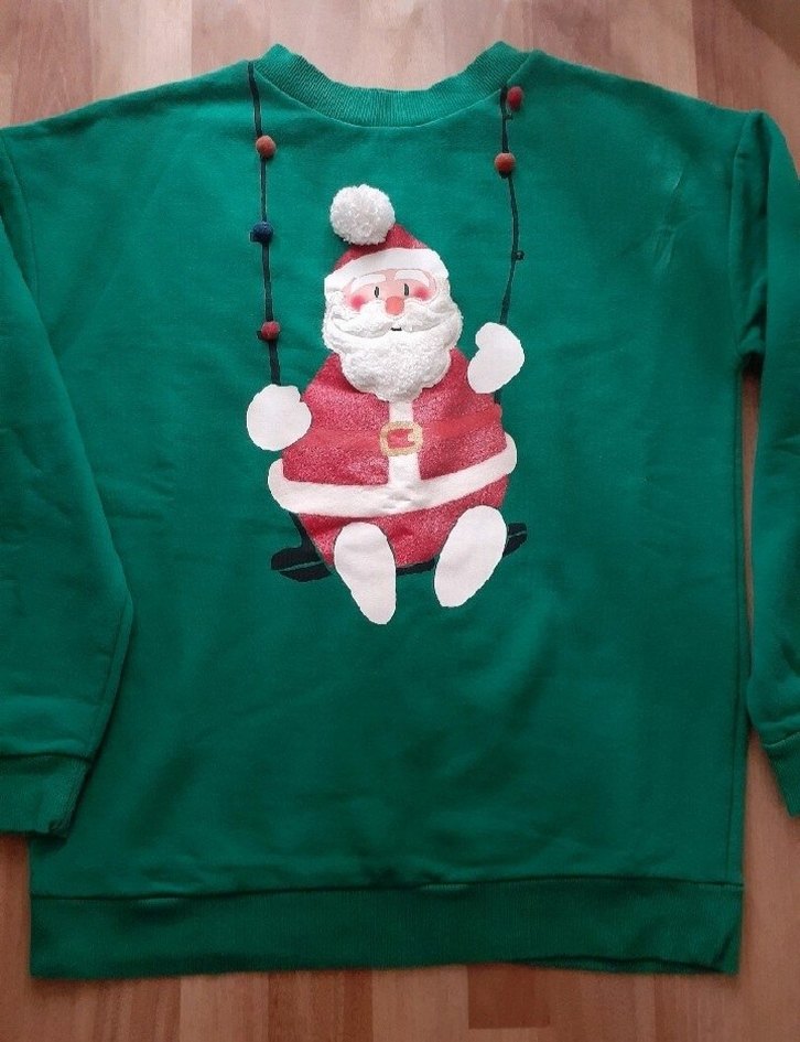 Renkli Noel Baba Desenli Yeşil Sweatshirt - Görsel 3
