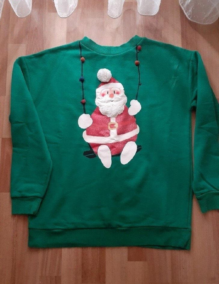 Renkli Noel Baba Desenli Yeşil Sweatshirt - Görsel 2