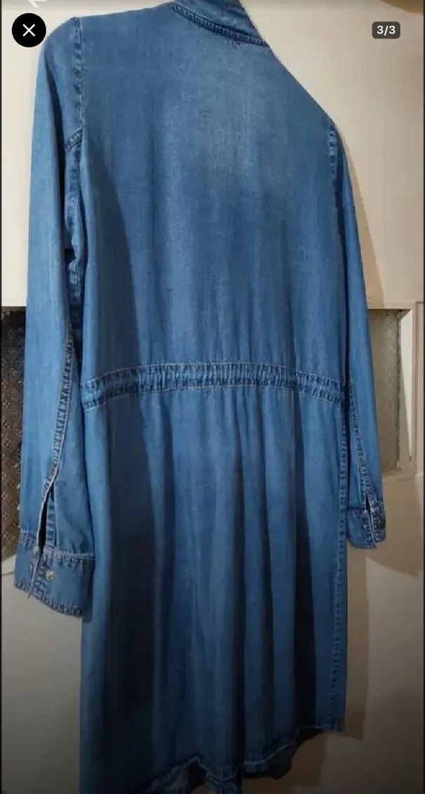 Kadın Mavi Uzun Kot Ceket Nakışlı - Görsel 3