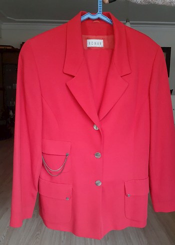 Düğmeli Kırmızı Kadın Blazer Ceket etekli Takım - Görsel 5